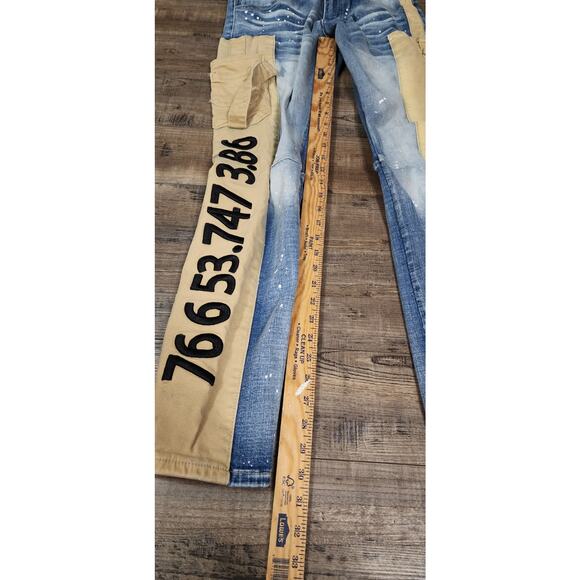Smoke Rise Men's Acid Light Wash Distressed Canvas Blue Jeans Size 32x32. 2181 - Picture 7 of 7